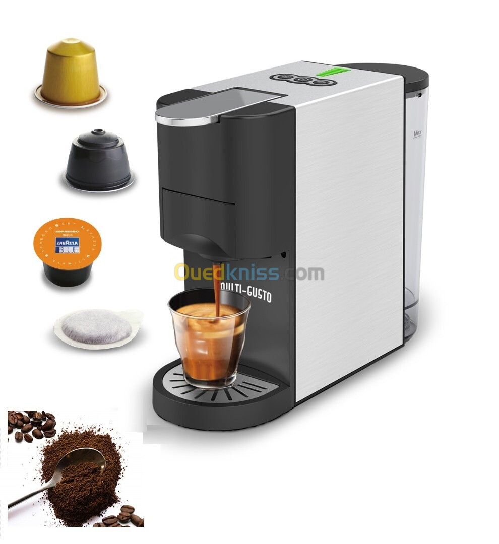 Machine a Café Multi-Capsules 5En1 INOX 1450W, Dolce Gusto /Nespresso /Lavazza Blue /Pasti /Poudre