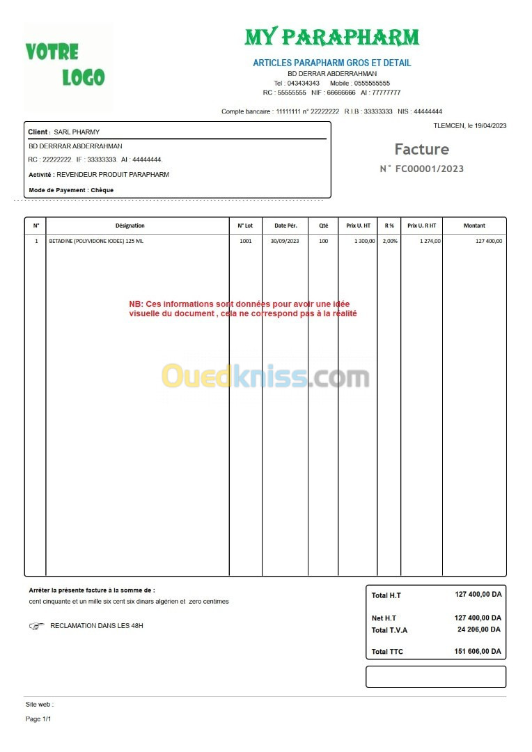 Logiciel PARAPHARMACIE et Option PRODUCTION