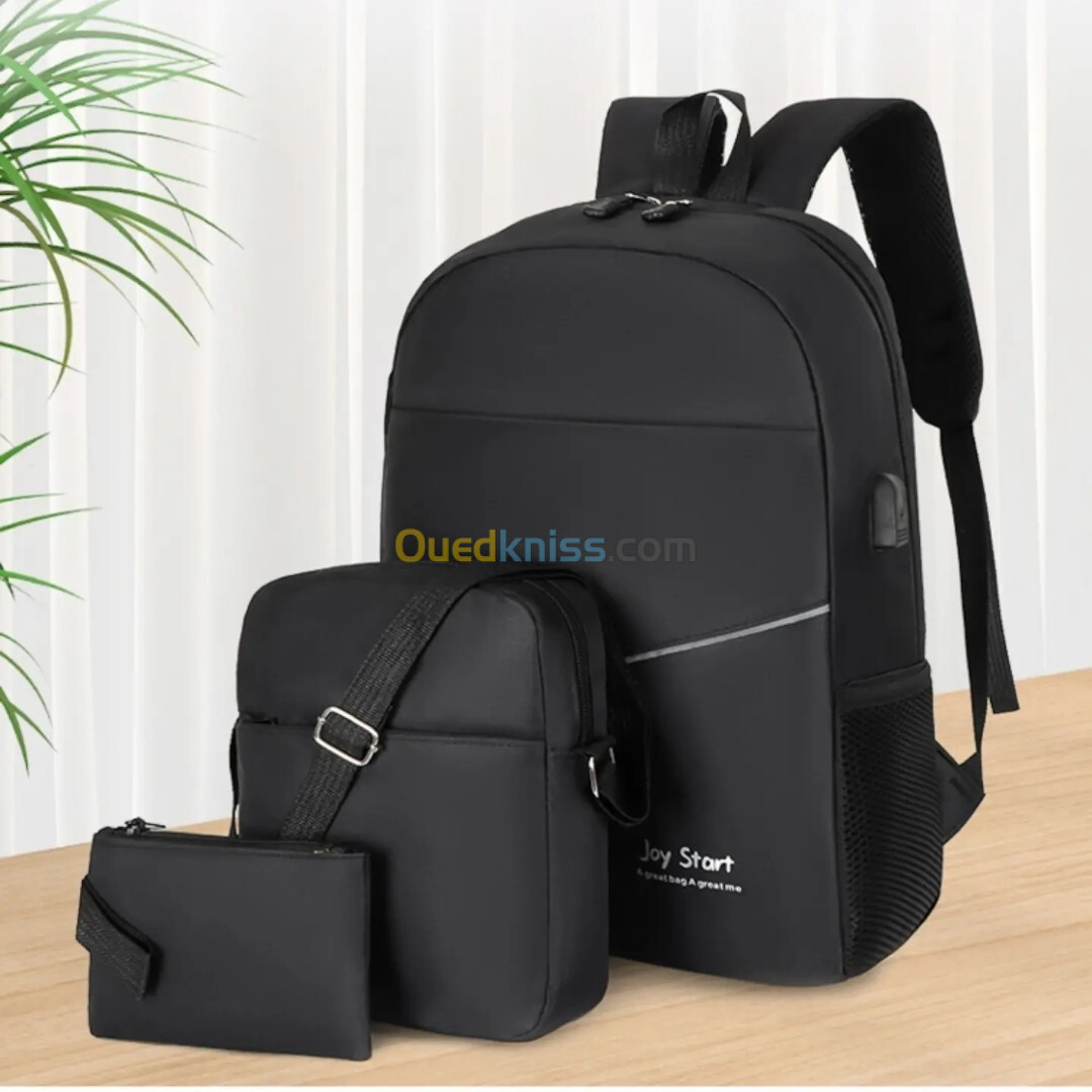 3PCS Sac à dos multifonctionnel Avec Sortie USB ET Sortie kit-man - Noir