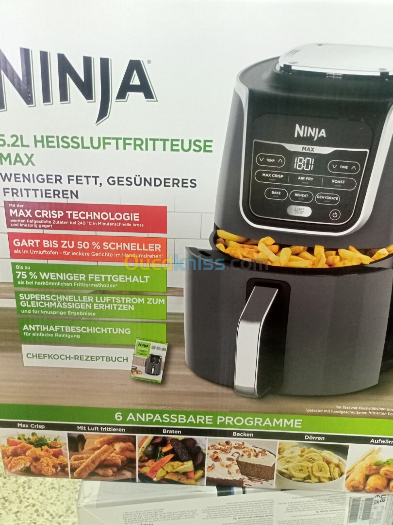 NINJA Air Fryer MAX, 5,2L, 5-en-1, Antiadhésif, Sans Huile, Frire, Rôtir, Cuire, Réchauffer, Déshydrater, Taille Familiale, Panier Lavable au lave-vaisselle, Cuivre/Noir,