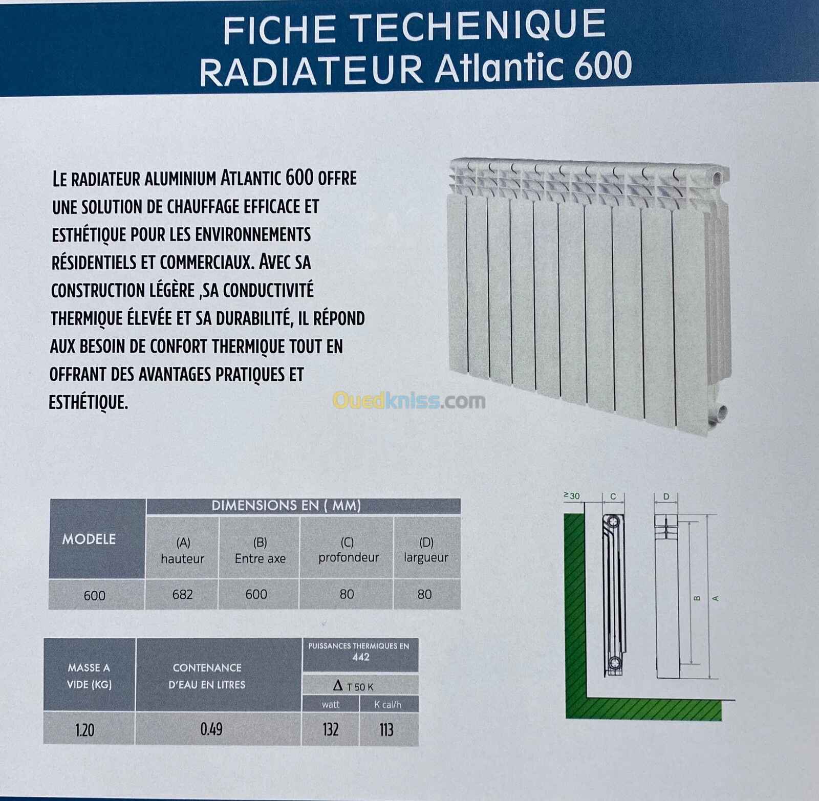 Radiateur atlantic 600 pour chantier 