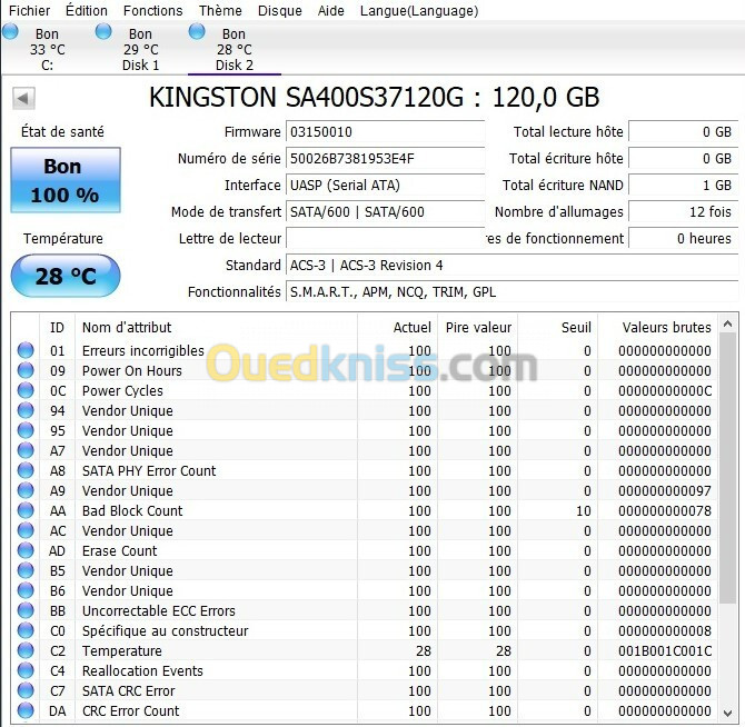 Kingston A400 120GB (Debalai jamais utilisé)