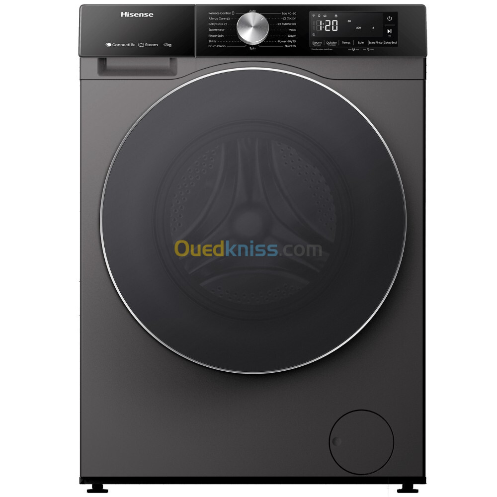 Machine à laver 3S HISENSE  12 KG  smart  vapeur  1400tr/min  digital WF3S1243BT