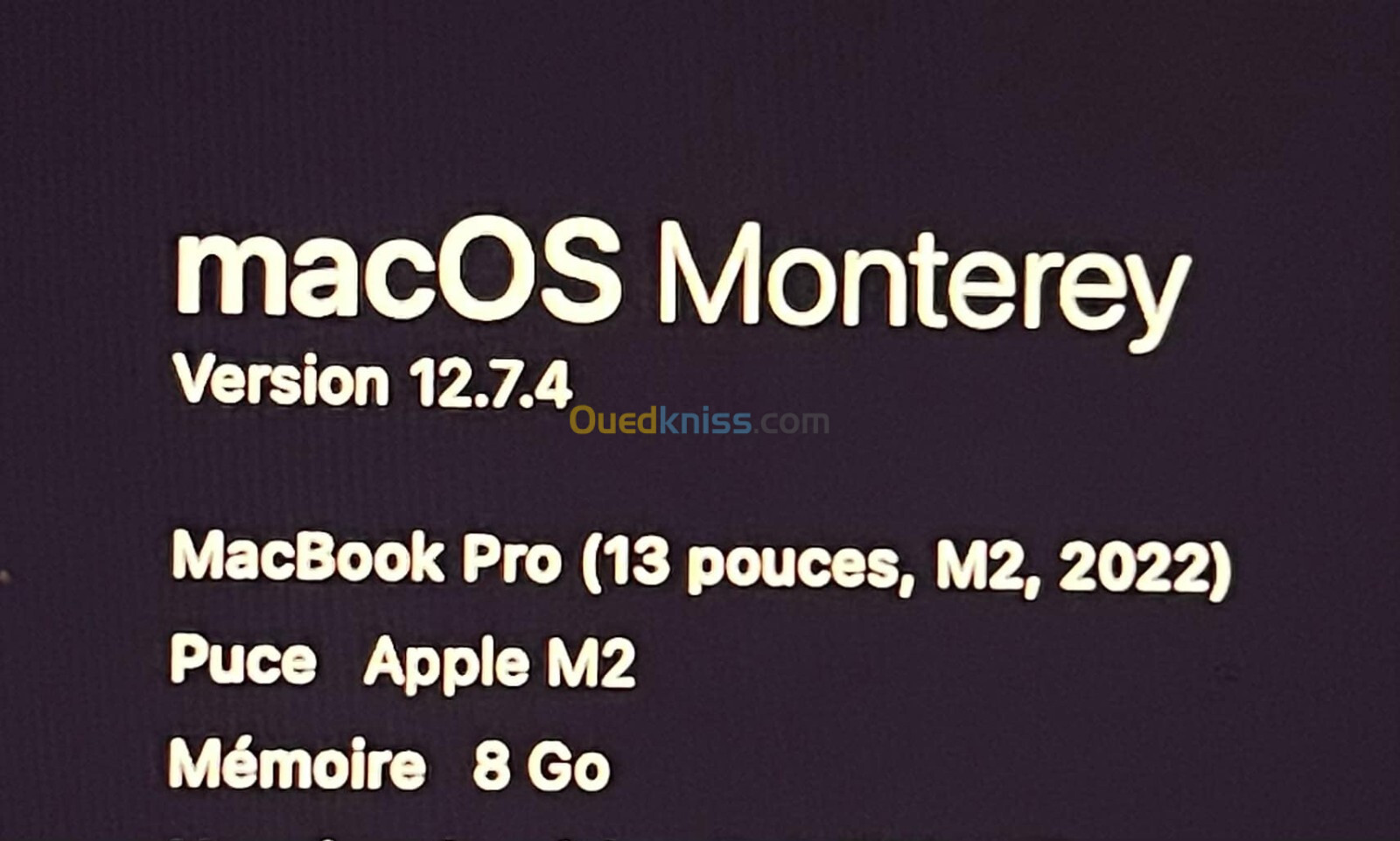 Macbook pro 2022 m2 14 pouce 8g 256ssd cicle 28 libire officiel