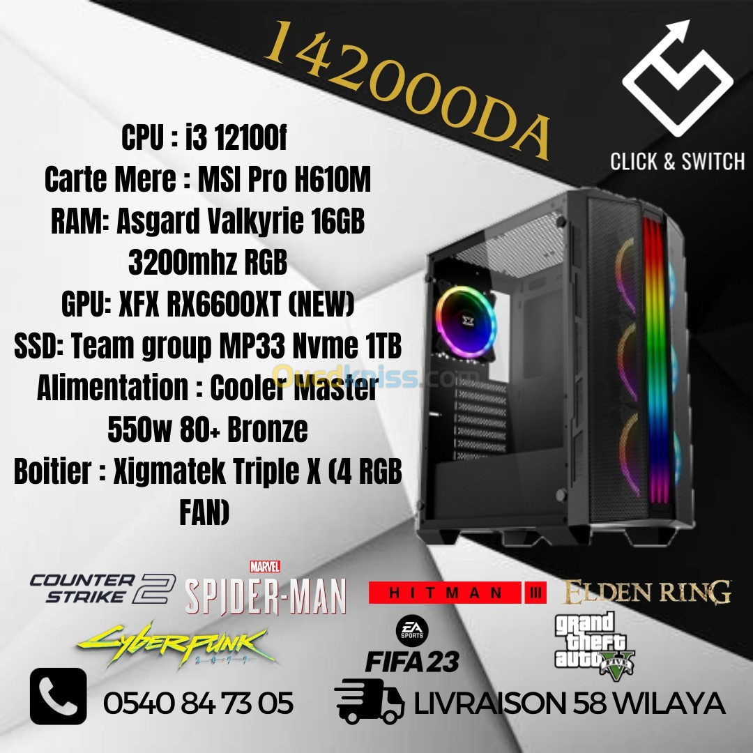 PC Gaming i3 rx6600xt 16gb 1tb