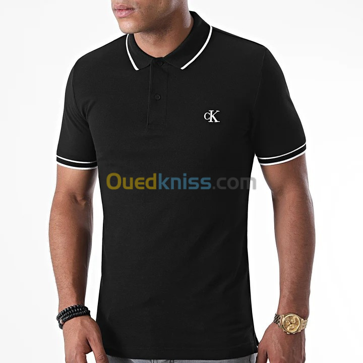 CALVIN KLEIN  Polo Manches Courtes Slim TippingNoir  