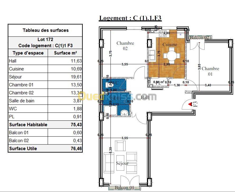 Vente Appartement F3 Béjaïa Bejaia