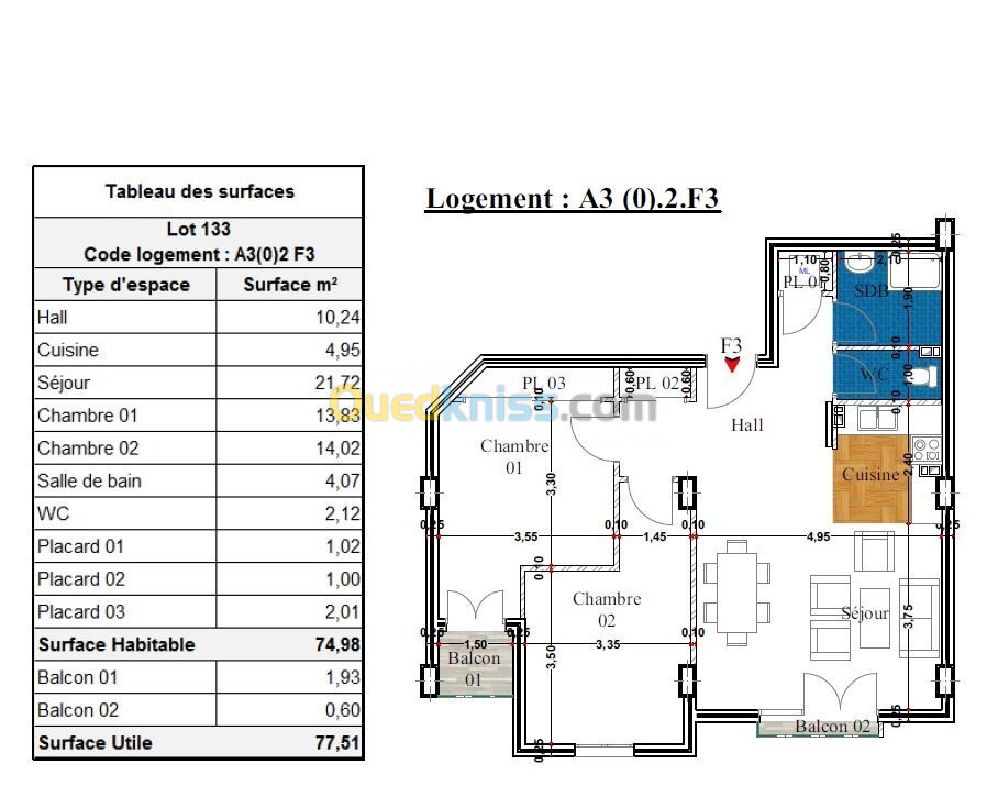 Vente Appartement F3 Béjaïa Bejaia