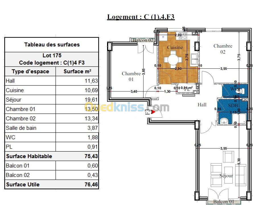 Vente Appartement F3 Béjaïa Bejaia