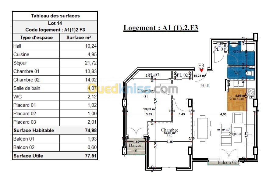 Vente Appartement F3 Béjaïa Bejaia