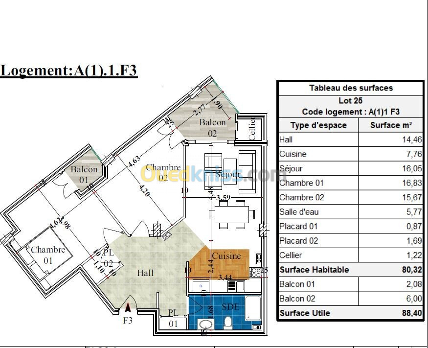 Vente Appartement F3 Béjaïa Bejaia