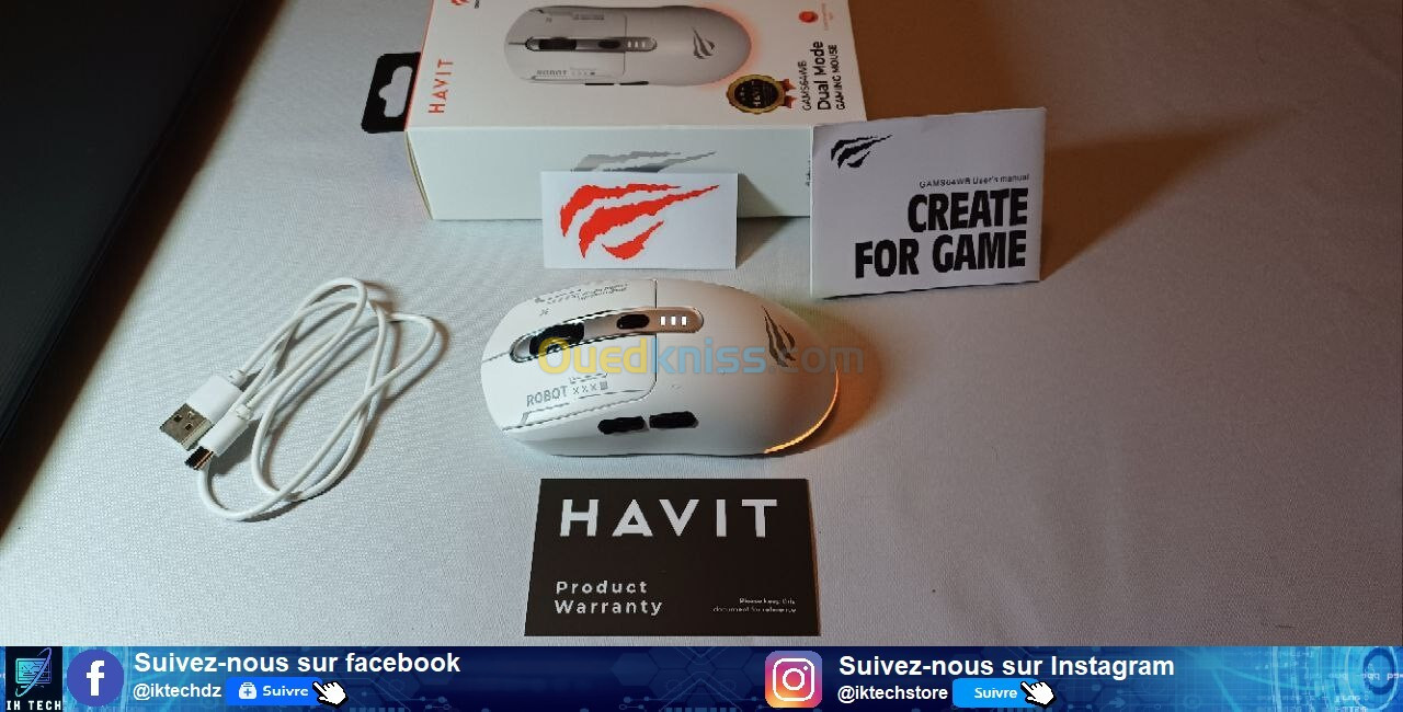 Souris Gaming Havit Dual Mode avec fil/sans fil + Tapis offert au choix