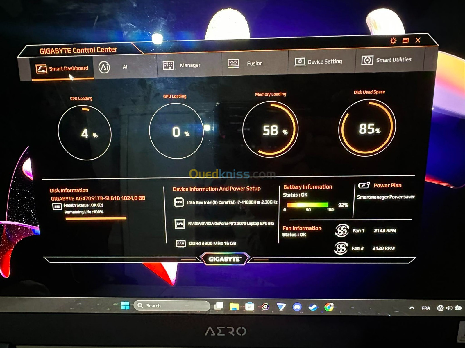 Laptop Gigabyte Aero 15 Oled 4K RTX 3070 I7 11800h