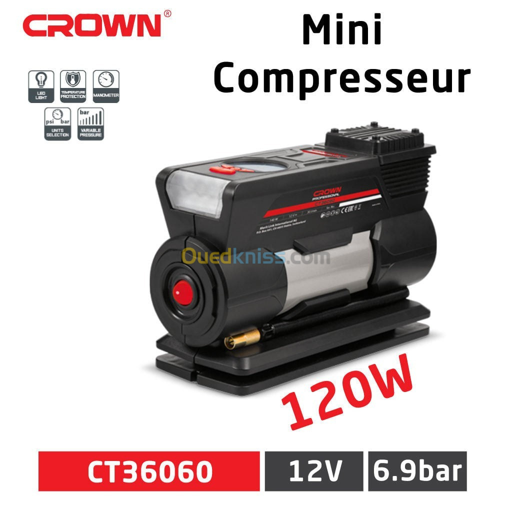 Mini Compresseur De Voiture 120W 12V CROWN | CT36060