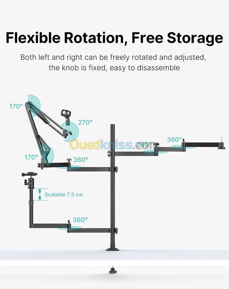 Ulanzi Live Broadcast Boom Arm Flexible Desk Mount Camera Arm Clamp Webcam Stand Mic Arm