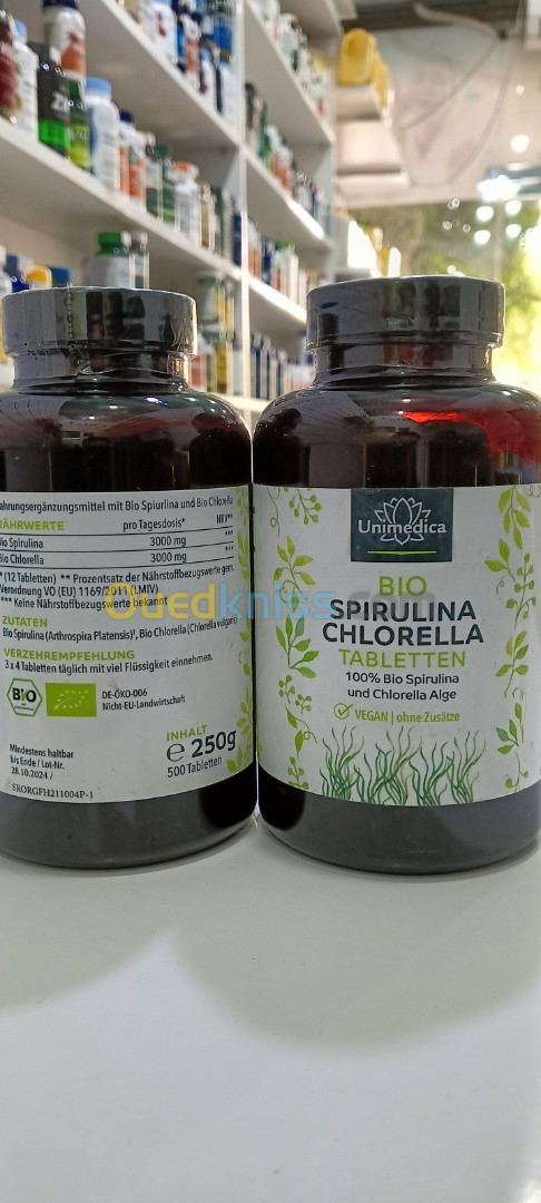 Unimedica Spiruline Bio et Chlorelle Bio 500 comprimés 