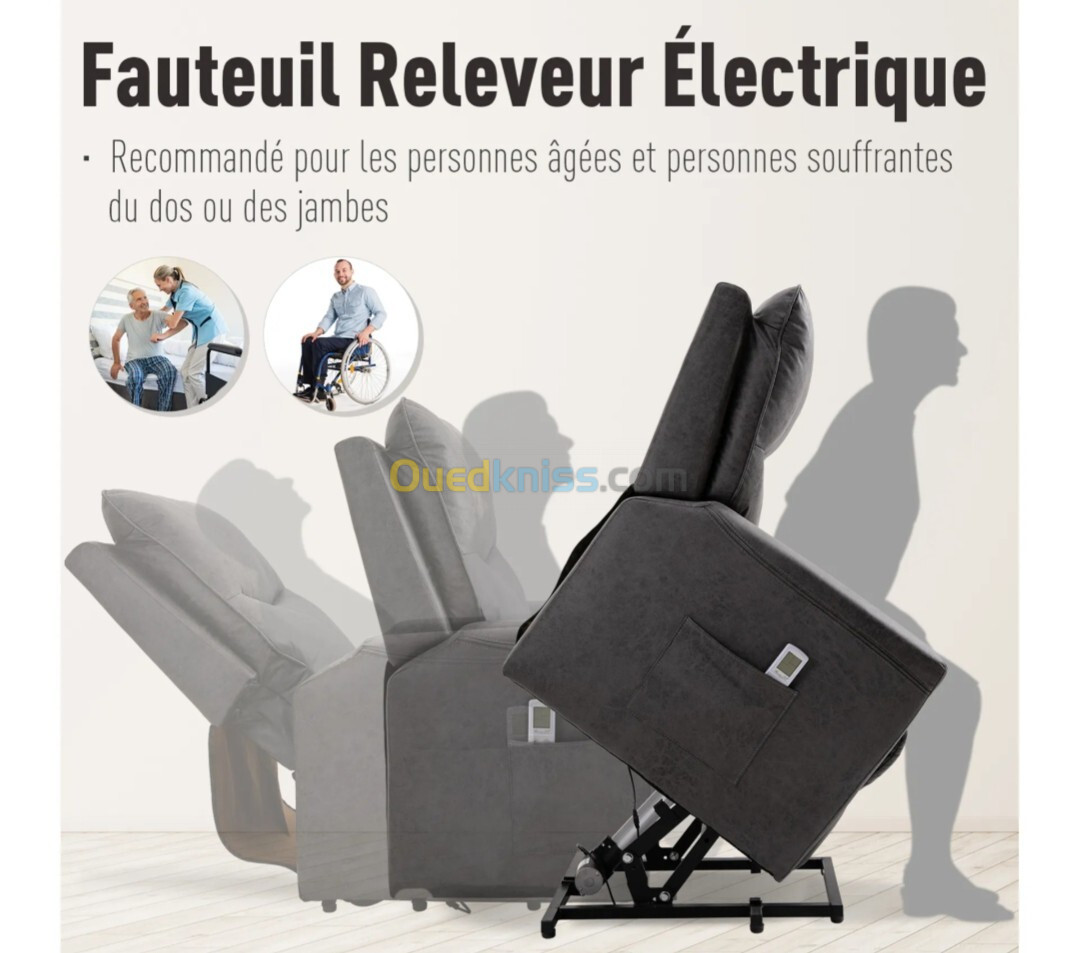 Fauteuil relax releveur électrique inclinable avec massage et chauffage dorsale 