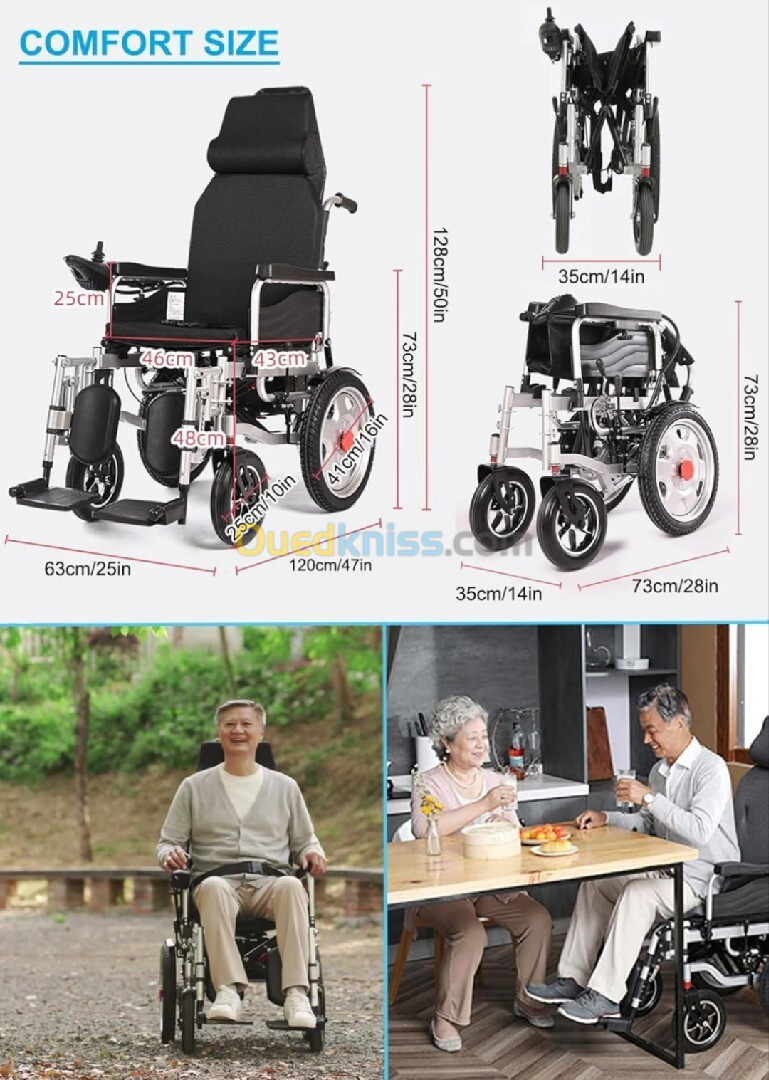 Fauteuil roulant électrique pliable rabattable en aluminium 