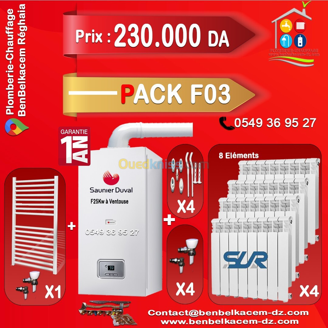 Pack Chaudiere Saunier duval F25kw avec Radiateur PACK F01/F02/F03/F04/F05/F06/F07