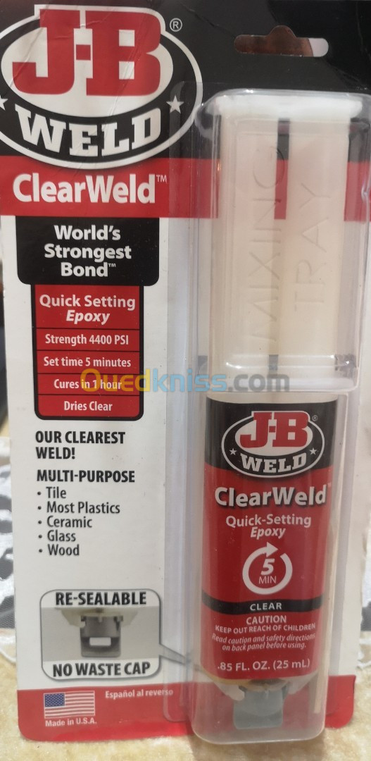 J-B CLEAR WELD Époxy à prise rapide made in USA