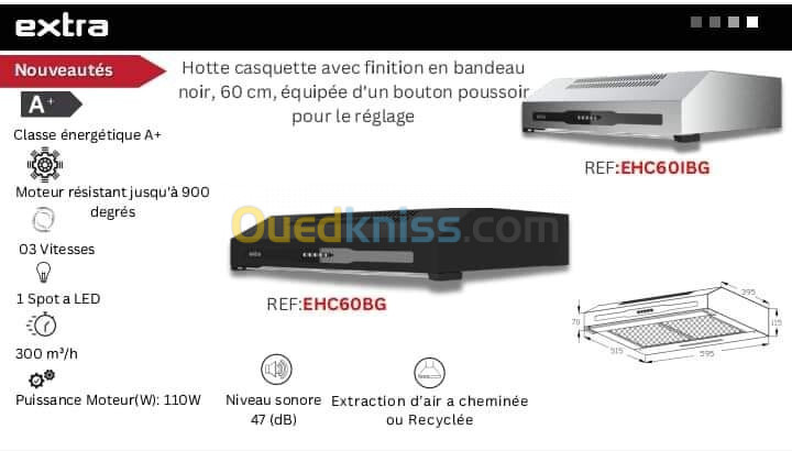 Hotte de cuisson la marque extra 60cm 90cm 