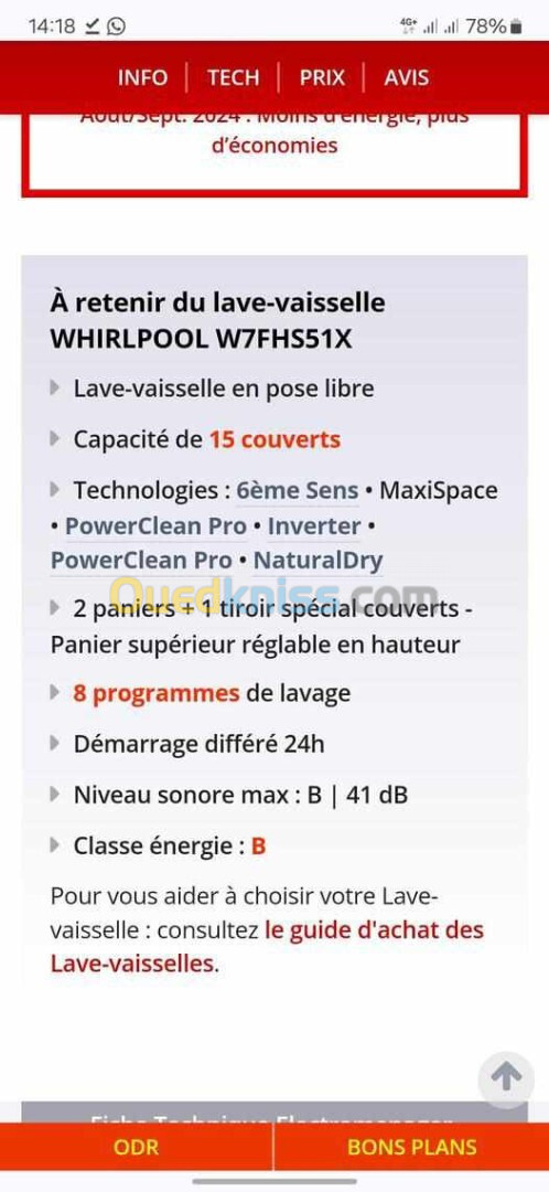 Lave vaisselle 15 couverts 3 tiroir whirpool 