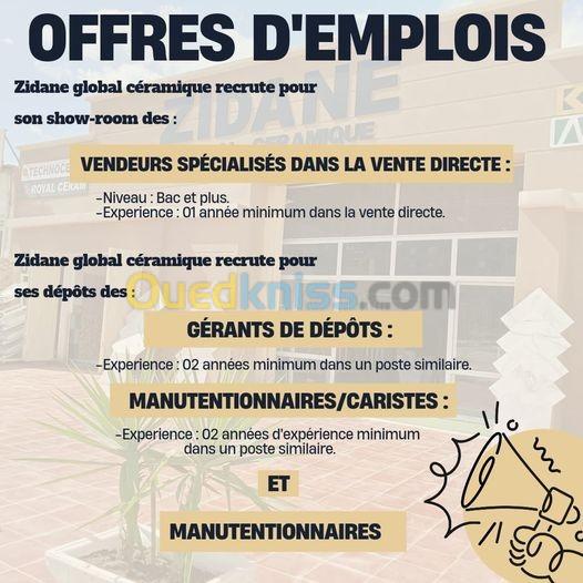 Vendeurs-Gérants de dépôts-Manutentionnaires/Caristes-Manutentionnaires