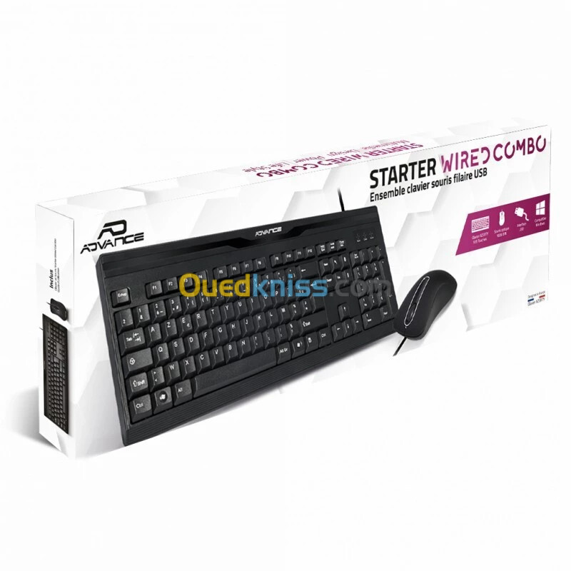 Pack Clavier (AZERTY Français) + Souris Optique Filaire CLS-197U Advance 