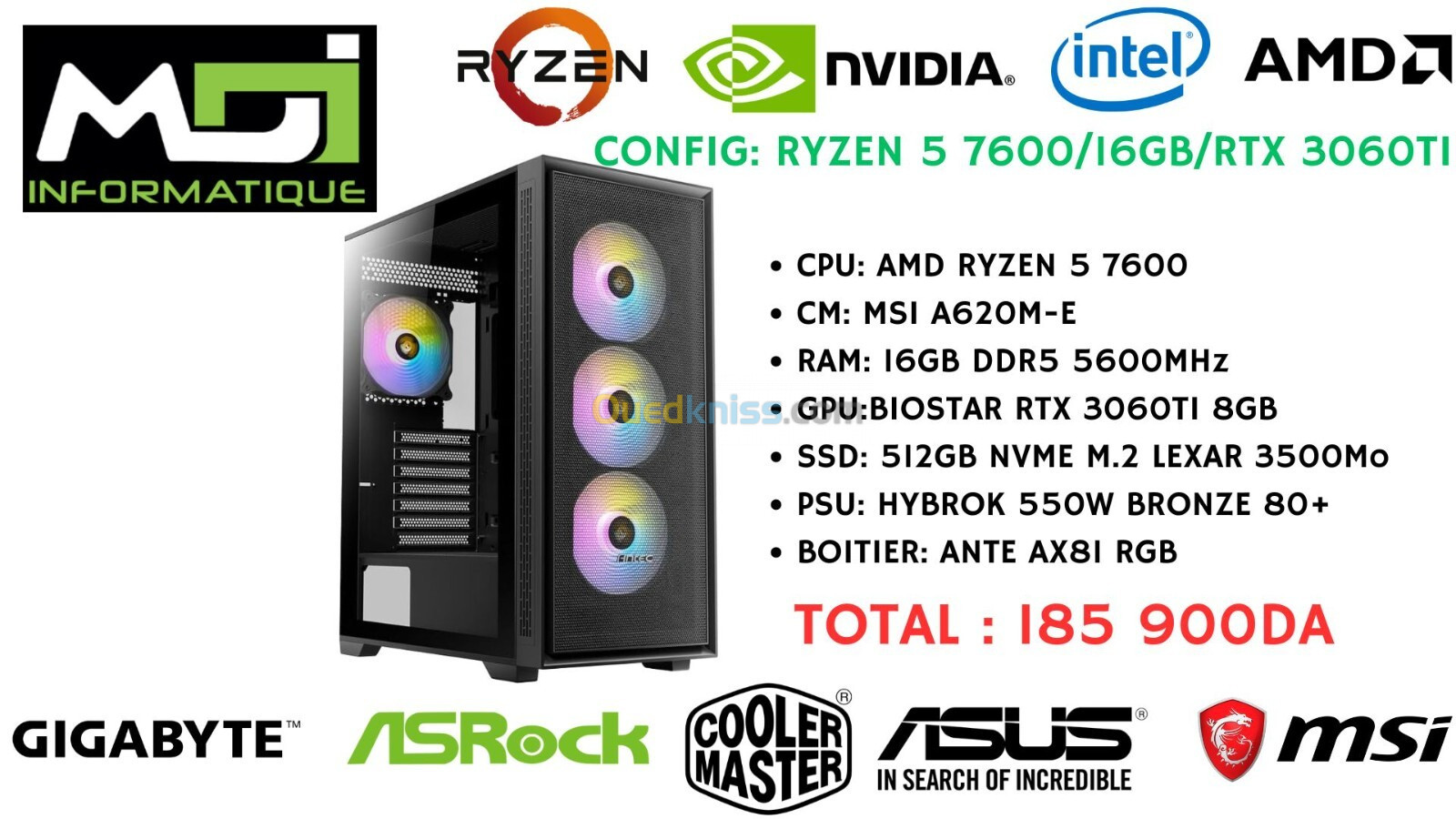 CONFIG GAMING : RYZEN 5 7600/16GB/RTX 3060TI