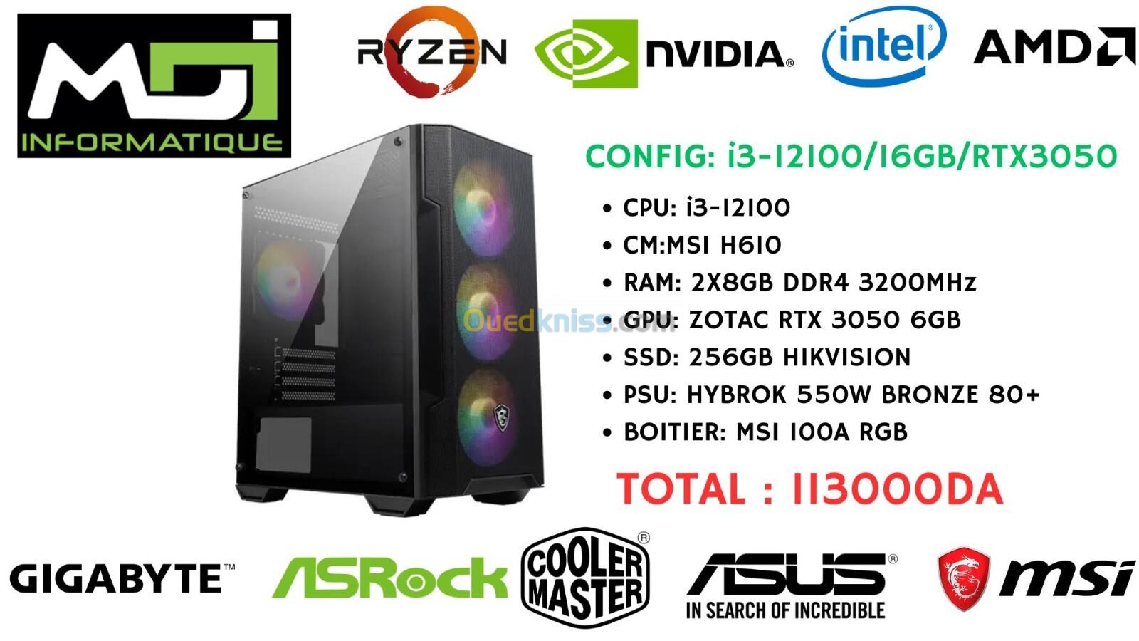 CONFIG GAMING : i3-12100/16GB/256GB/RTX3050