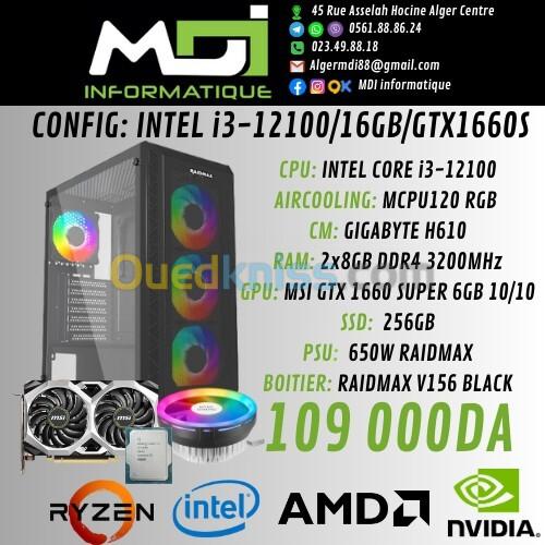 CONFIG GAMING : INTEL : i3-12100/16GB/GTX1660 SUPER