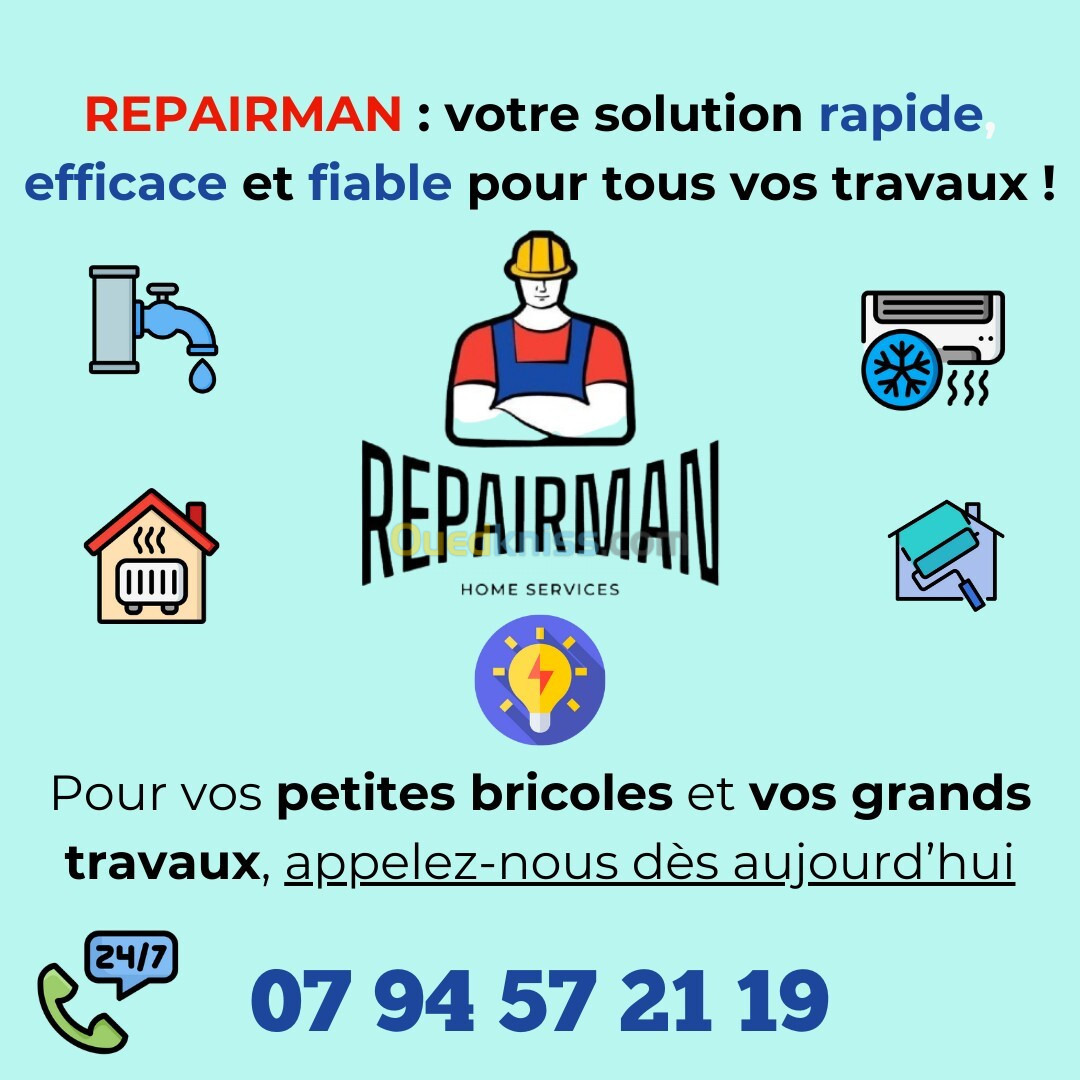 Bricolage et travaux à domicile 24/24 7/7