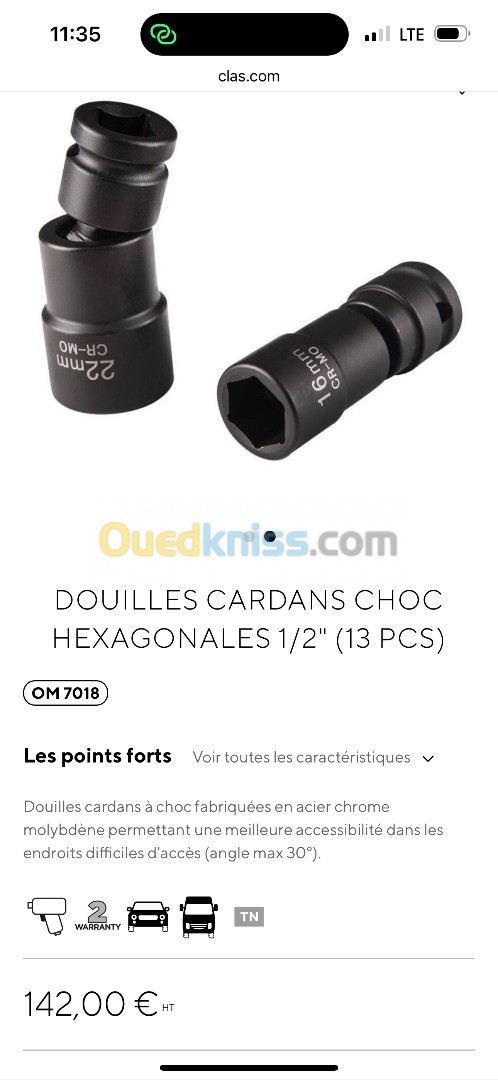 COFFRET DOUILLES CARDANS CLAS