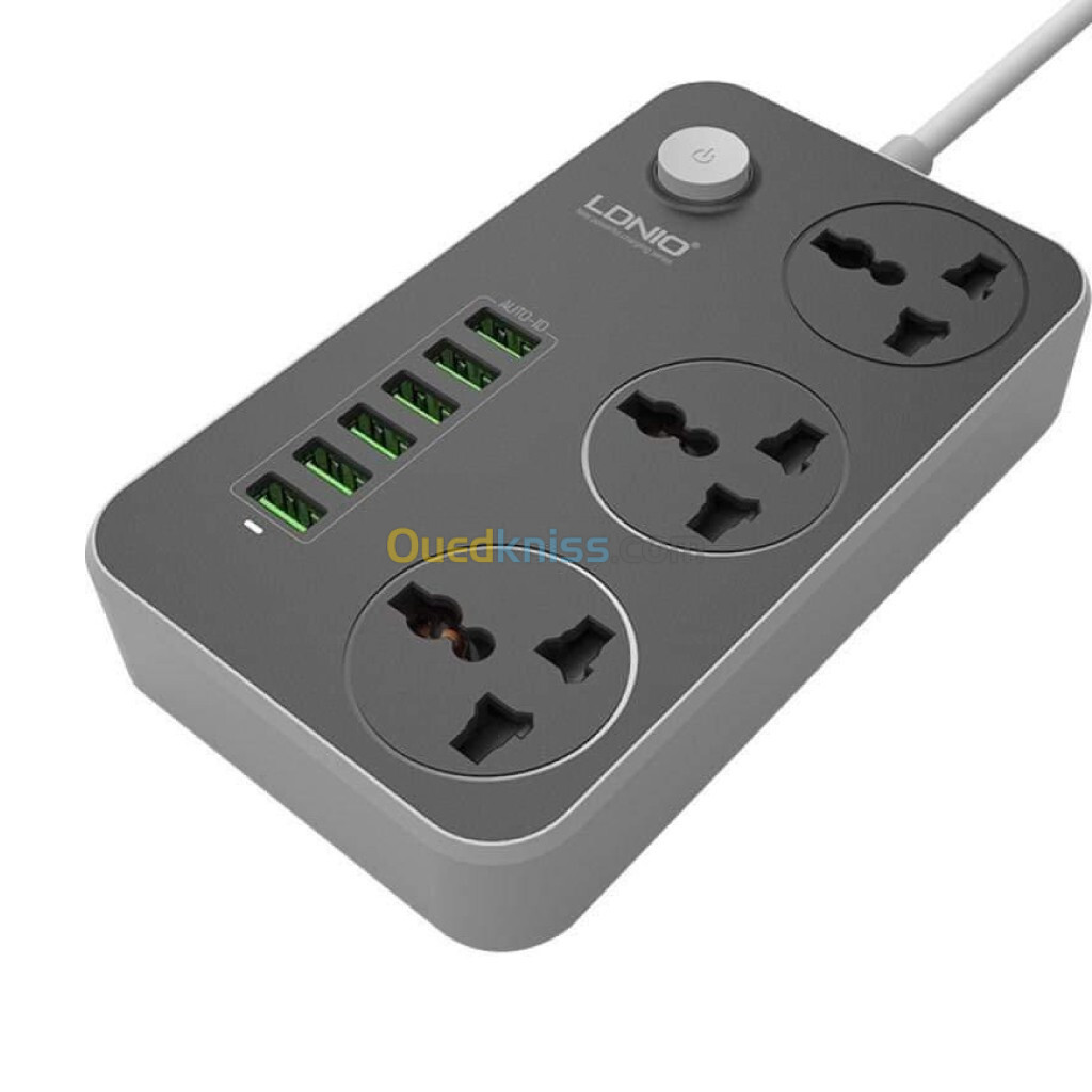 Multiprise Rallonge Universelle LDNIO SC3604 3 Prise AVEC 6 entrées USB 5V 3.4A 2500 W 2m