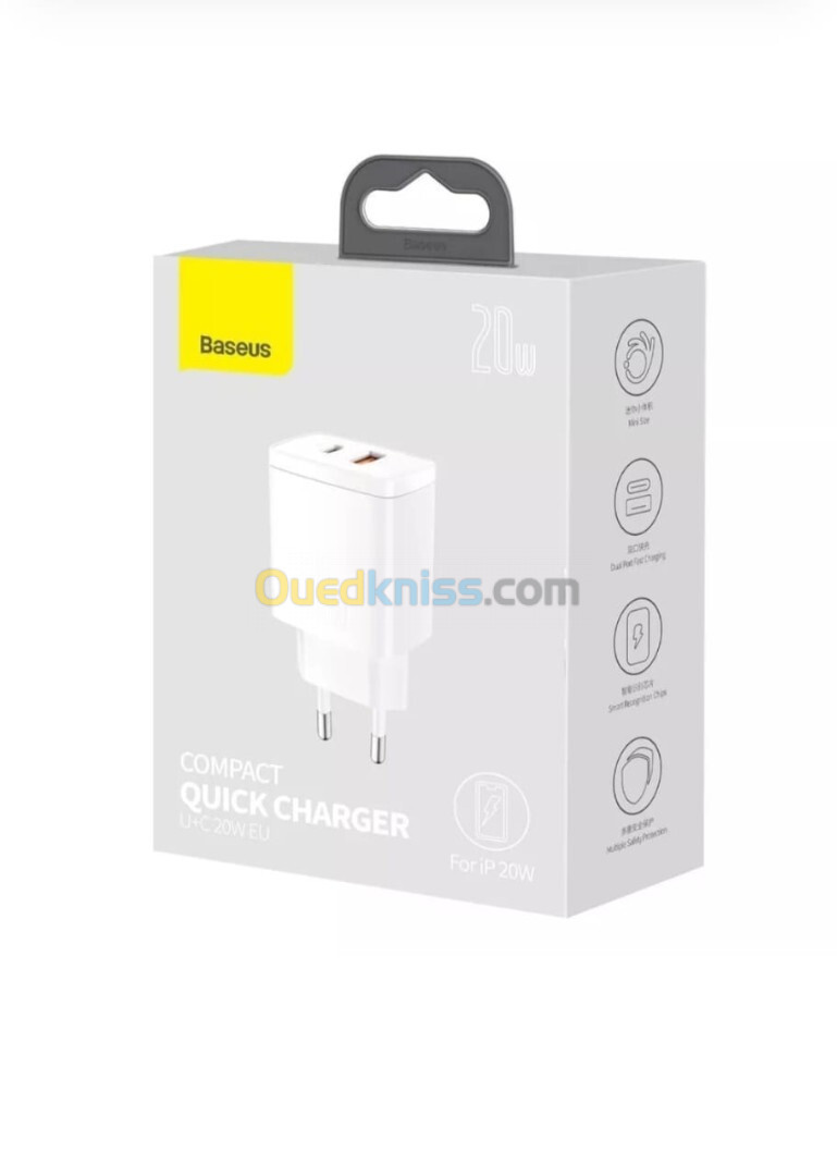 Baseus chargeur 20W USB et USB-C (Quick Charge) - Blanc