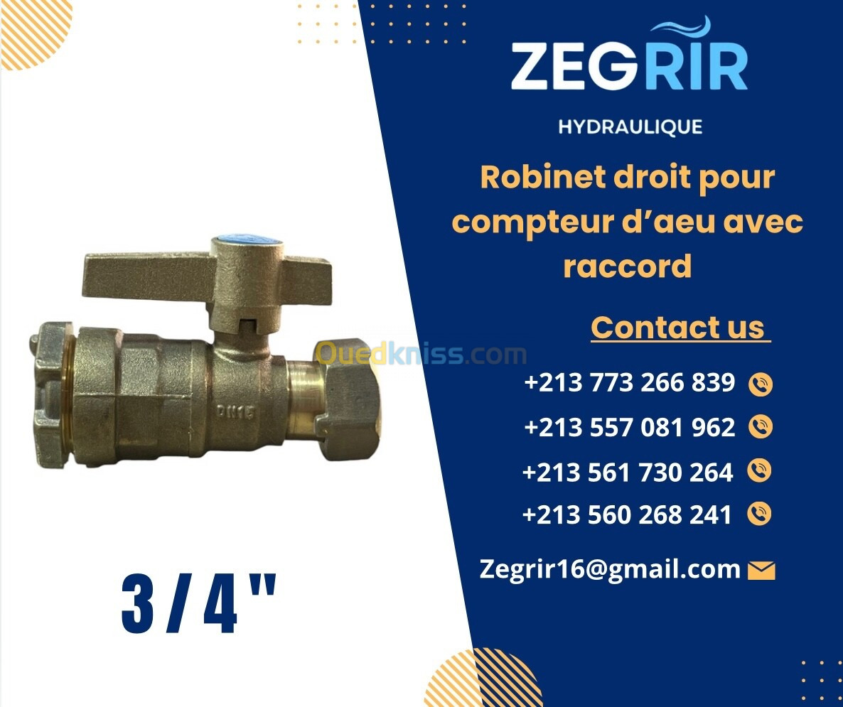 Robinet droit pour compteur