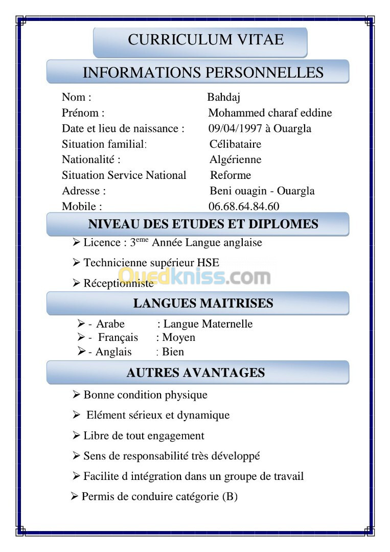 Chauffeur leger hse aide mecanisien 