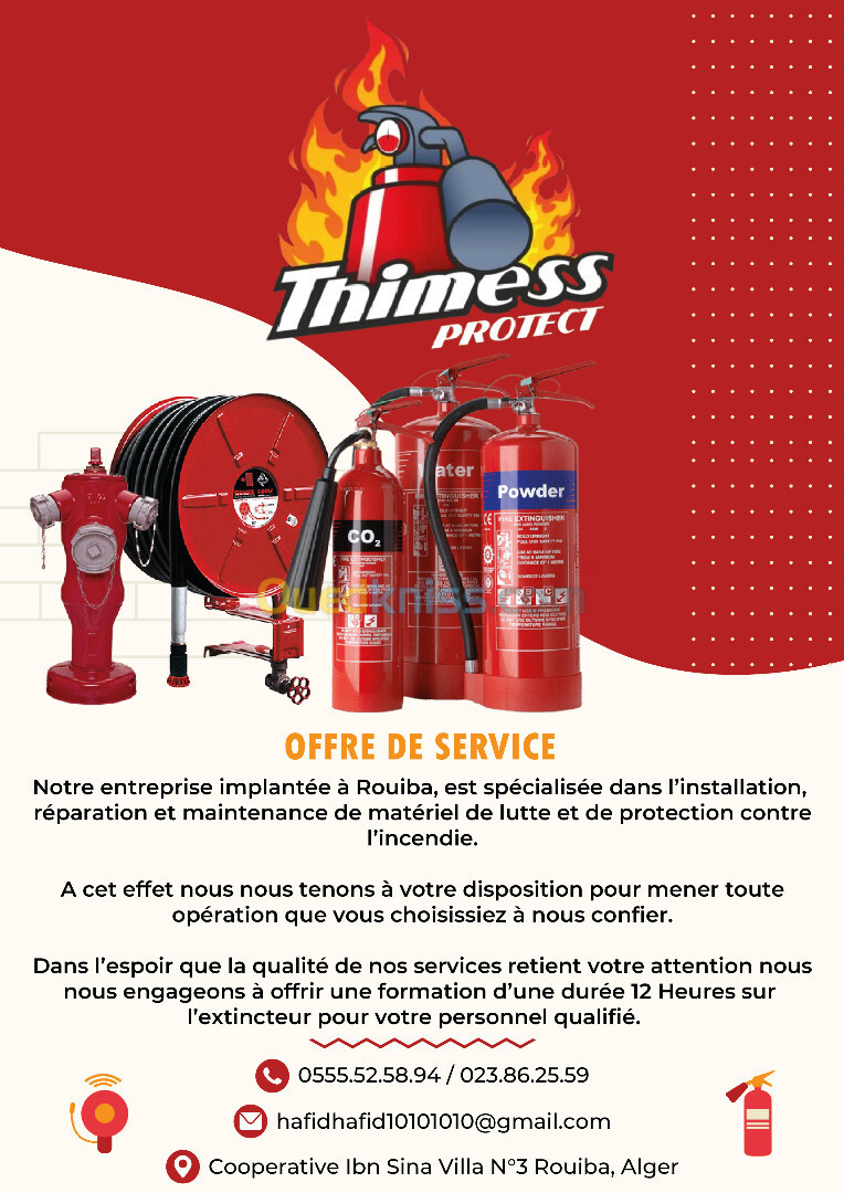 Installation,Reparation et maintenance du materiels de lutte et protection contre lincendie