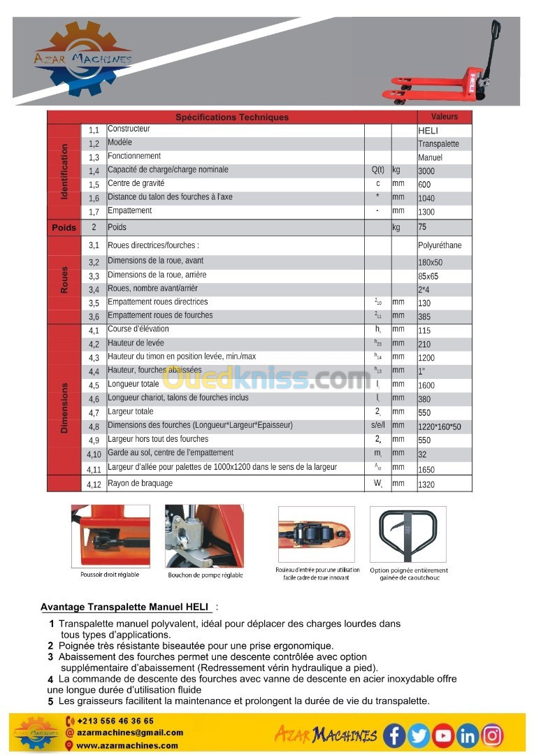 transpalette manuel 1T 3T gerbeurs manuel 1T 