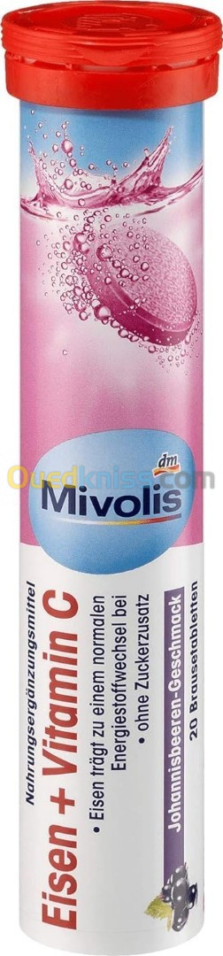 Mivolis  fer (eisen) + vitamine C   Comprimés effervescents 20 pièces 82 g