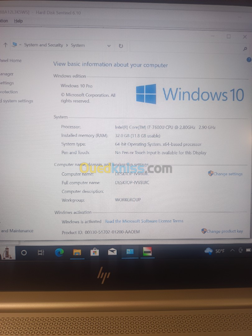 Vendu/HP elitebook 850 G5 i7 7th 32gb 256ssd