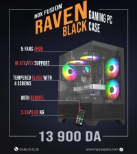 Boitier Gamer NOX RAVEN full BLACK plus 5 Fans ARGB M31-12cm ARGB + Controller 10 sorties