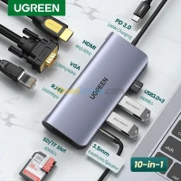 Adaptateur HUB Ugreen 10 in 1 USB-c type-c to HDMI VGA RJ45 SD/TF 3 * USB 3.0 type-c PD Audio 3.5mm