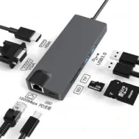 Adaptateur HUB Type-C USB-C 8 en 1 type-c to HDMI + RJ45 + Type-C + SD CARD + 2 * USB 3.0 + VGA