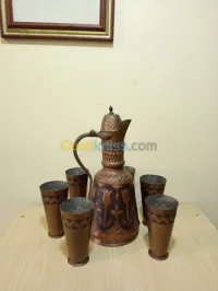 Service en cuivre théière + 6 tasses 