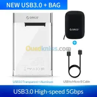 Rack Orico Transparent 2.5" USB 3.0 6Gbps pour disque dur HDD/SSD 2129U3 + Pochette etui PHD Orico