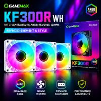 KIT 3 VENTILATEURS GAMING GAMEMAX KF300R WH REVERSE 120MM ARGB PWM WHITE