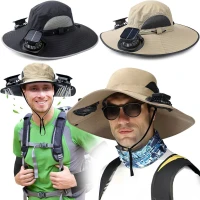 Chapeau de soleil à large bord avec double ventila  m قبعة للحماية من الشمس مع مروحات