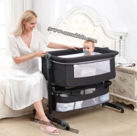 Lit bébé portable pliable avec filet: balançoire réglable
