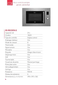 MICRO ONDE IRIS ENCASTRABLE 25 LITRES (NOIR/INOX)